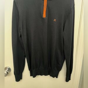 Men's Black Zip-Up Sweater with Orange Detail